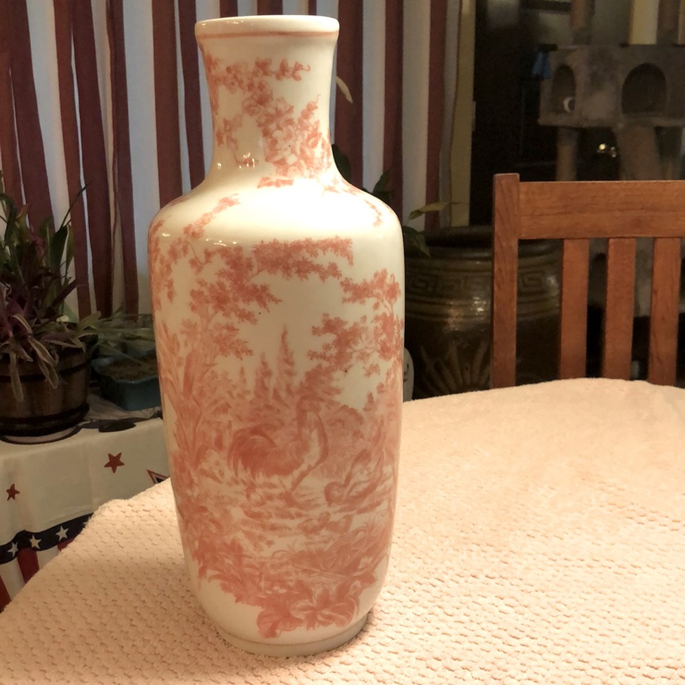 Formalities by Baum bros white and pink vase 16”x7”x3.25”